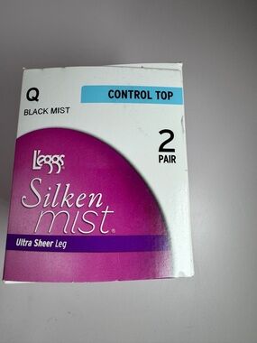 2 pairs L'eggs Silken Mist Control Top Ultra Sheer Leg BLACK MIST  Size Q Queen